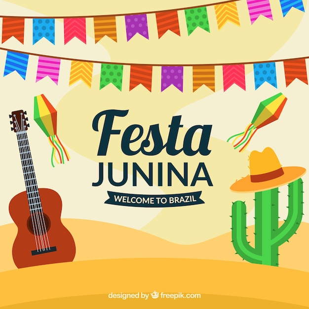 Vector gratuito diseño de fondo de festa junina en el desierto