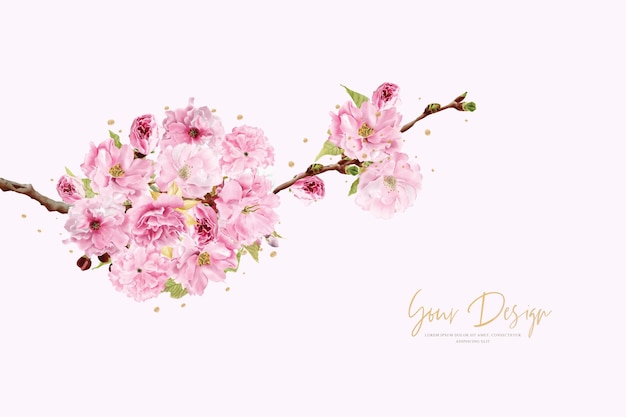 diseño de fondo de flor de cerezo rosa acuarela