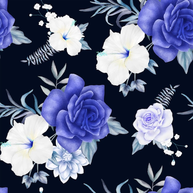 Vector gratuito diseño de fondo floral acuarela azul marino y púrpura de lujo