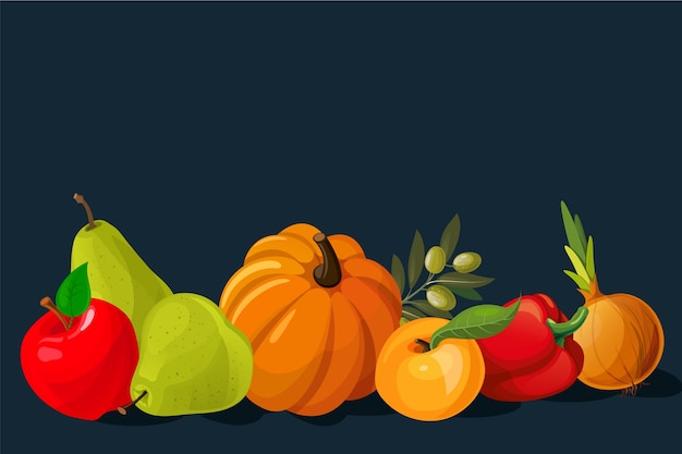 Vector gratuito diseño de fondo de frutas y verduras