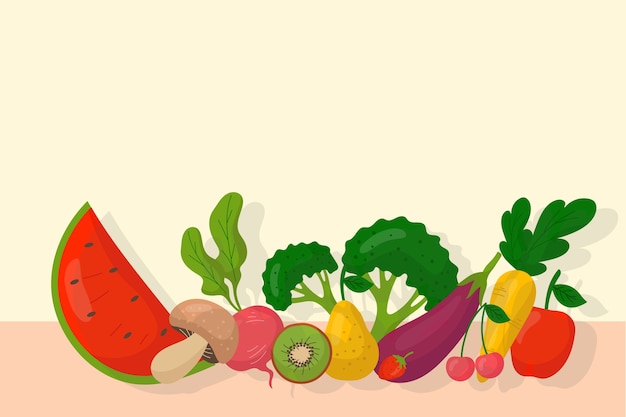 Vector gratuito diseño de fondo frutas y verduras