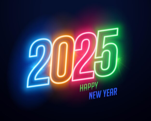 diseño de fondo de invitación de año nuevo 2025 de neón colorido