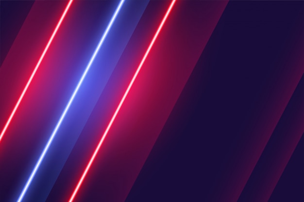 Diseño de fondo de luces de neón rojo y azul lineal
