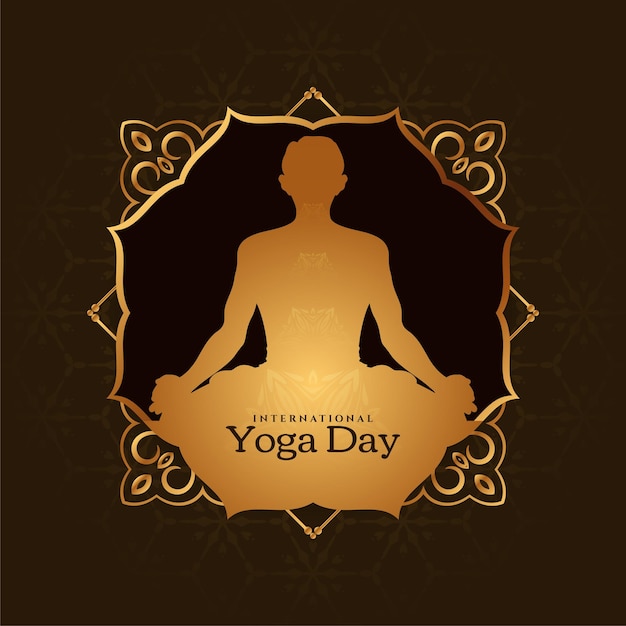 Vector gratuito diseño de fondo de marco dorado del día internacional del yoga