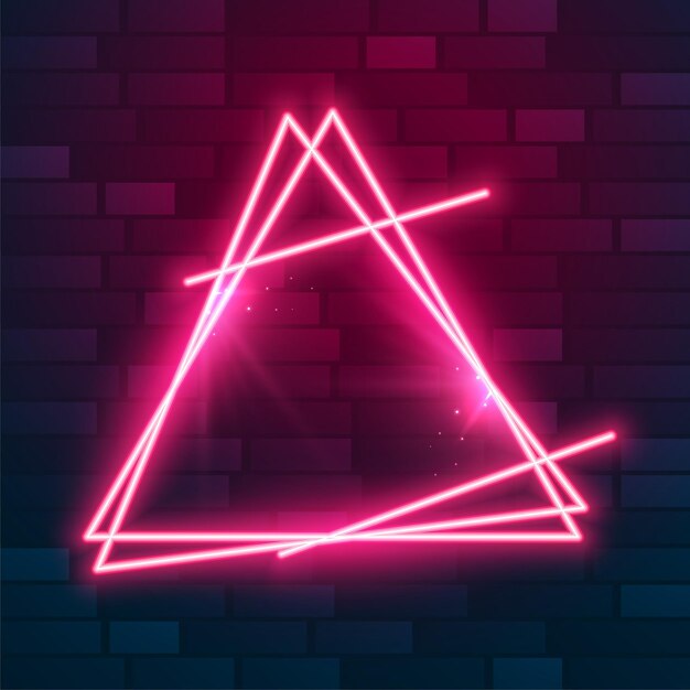 Diseño de fondo de marco de triángulo de neón brillante de estilo geométrico