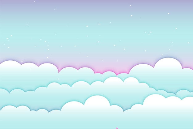 Vector gratuito diseño de fondo de paisaje de nubes de dibujos animados de estilo papercut