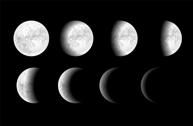 diseño de fondo realista de las fases de eclipse de luna llena