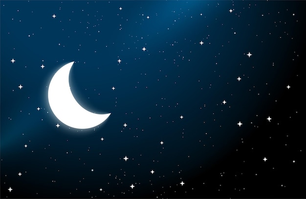 diseño de fondo realista de luna y estrellas a medianoche