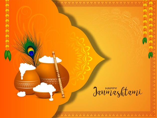 Diseño de fondo de saludo religioso feliz festival Janmashtami