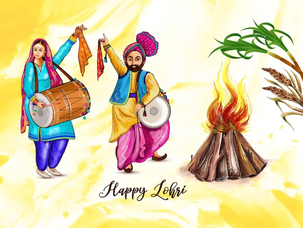 Diseño de fondo tradicional del festival de la cosecha indio happy lohri