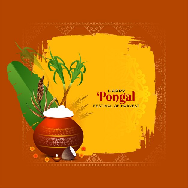 Diseño de fondo tradicional del festival de la cosecha indio Happy Pongal