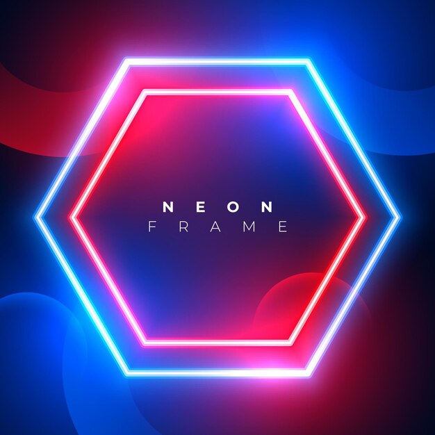 diseño de forma de neón hexagonal azul y rojo