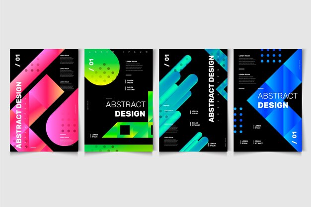 Diseño de formas abstractas en cubiertas de fondo negro