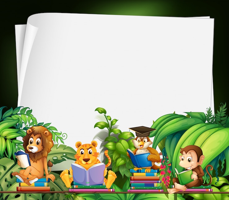 Vector gratuito diseño de la frontera con los animales salvajes que leen los libros