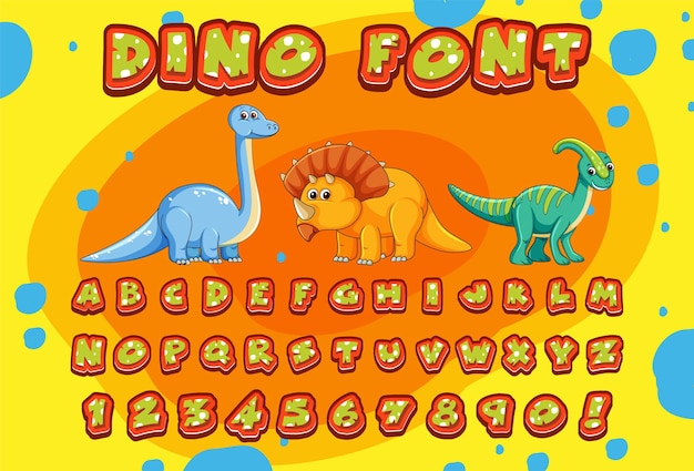 Diseño de fuente para alfabetos ingleses en carácter de dinosaurio en color