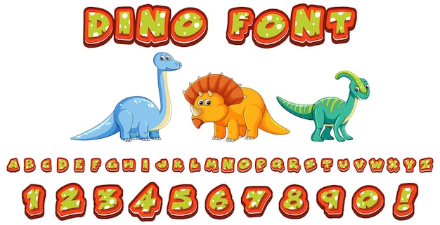 Vector gratuito diseño de fuente para alfabetos ingleses en carácter de dinosaurio.