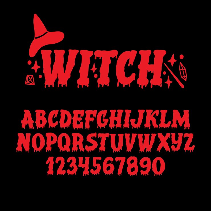 Vector gratuito diseño de fuente de bruja sangrienta dibujada a mano