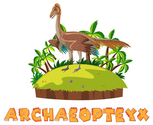 Diseño de fuente para dinosaurio archaeopteryx en la isla.