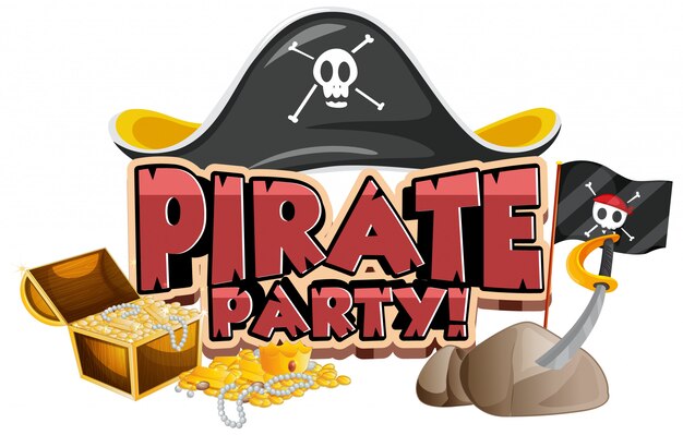 Diseño de fuente para fiesta pirata de palabra con sombrero y oro