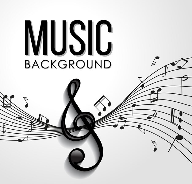 Diseño de fuente para música de palabras con notas musicales sobre fondo blanco.