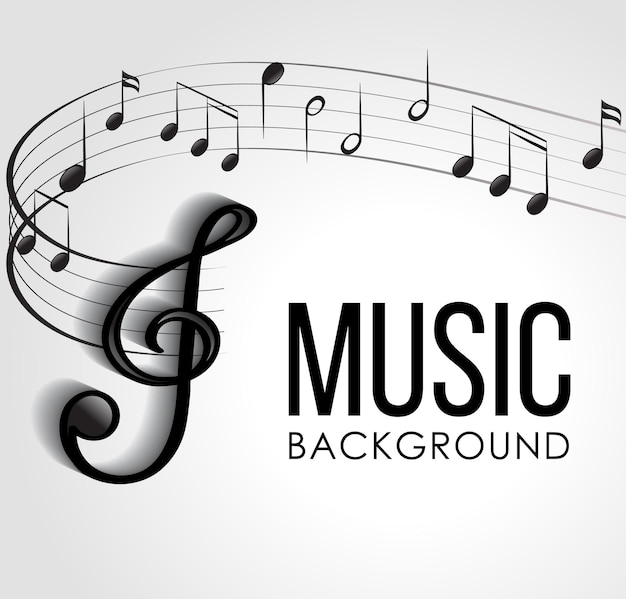 Diseño de fuente para música de palabras con notas musicales sobre fondo blanco.
