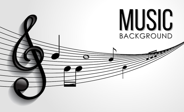 Diseño de fuente para música de palabras con notas musicales sobre fondo blanco.