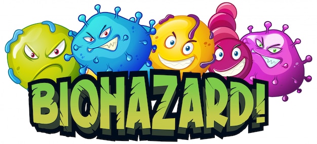 Diseño de fuente para palabra biohazard con células de virus
