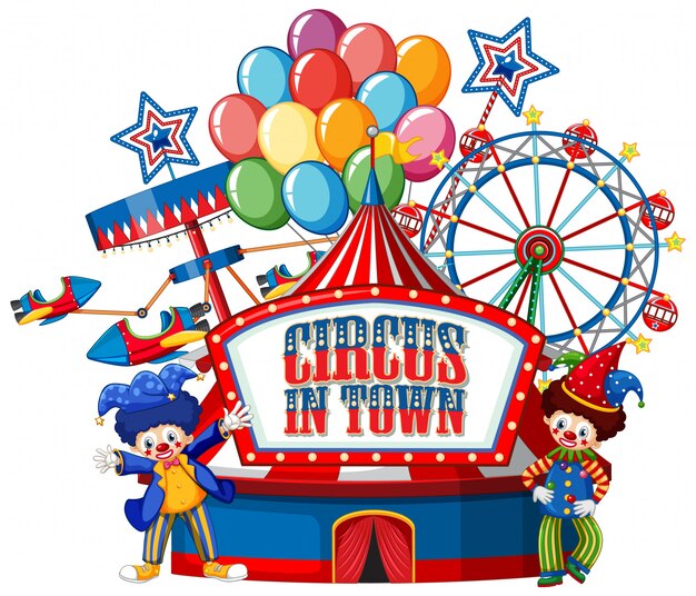 Diseño de fuente para word circus en la ciudad con payasos en el circo