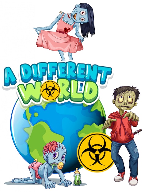 Diseño de fuente para word un mundo diferente con zombies en la tierra