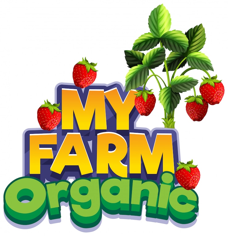 Vector gratuito diseño de fuente para word my farm con fresas frescas