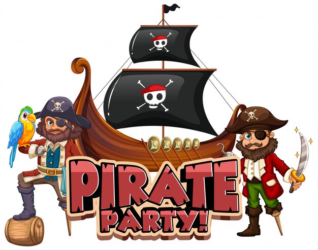Diseño de fuente para word pirate party con pirate and big ship