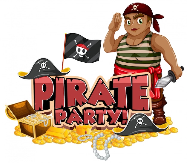 Diseño de fuente para word pirate party con pirate and gold