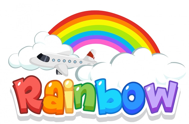 Diseño de fuente para word rainbow con rainbow en el fondo del cielo