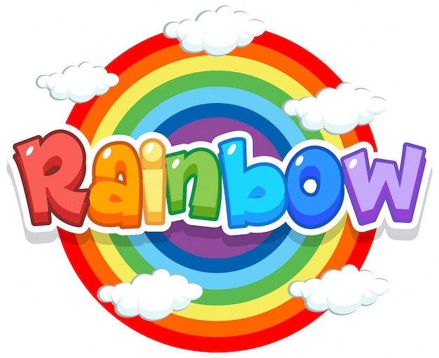 Vector gratuito diseño de fuente para word rainbow con rainbow en el fondo del cielo