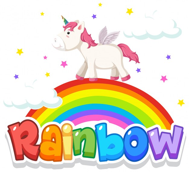 Diseño de fuente para word rainbow con rainbow en el fondo del cielo