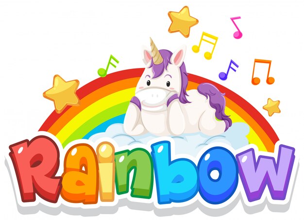 Diseño de fuente para word rainbow con rainbow en el fondo del cielo
