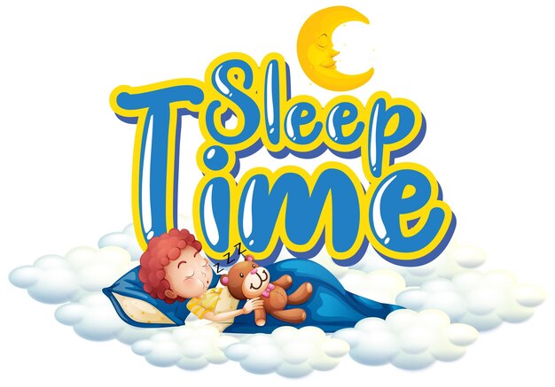 Diseño de fuente para word sleep time con niño durmiendo por la noche