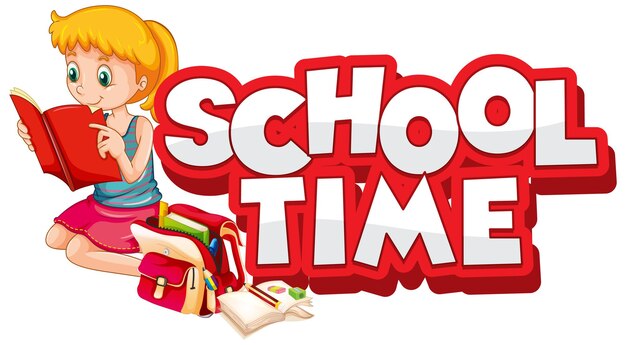 Diseño de fuentes para el tiempo de la escuela de palabras con niños felices.