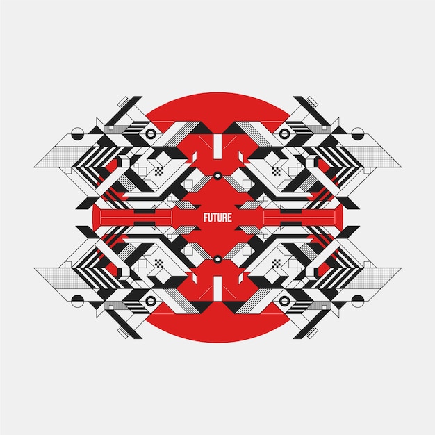 Diseño futurista sobre círculo rojo