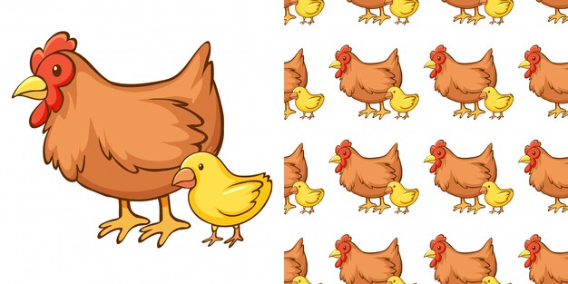 diseño con gallina y pollito de patrones sin fisuras