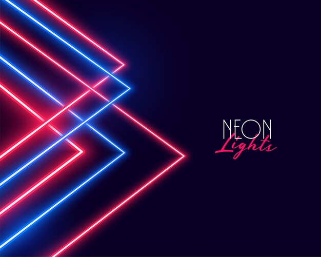 Diseño geométrico del fondo de las luces de neón rojas y azules