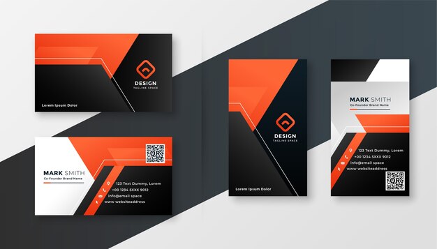 Diseño geométrico de tarjeta de visita moderna negra y naranja