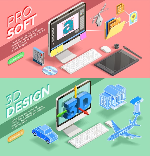 Vector gratuito diseño gráfico banners isométricos