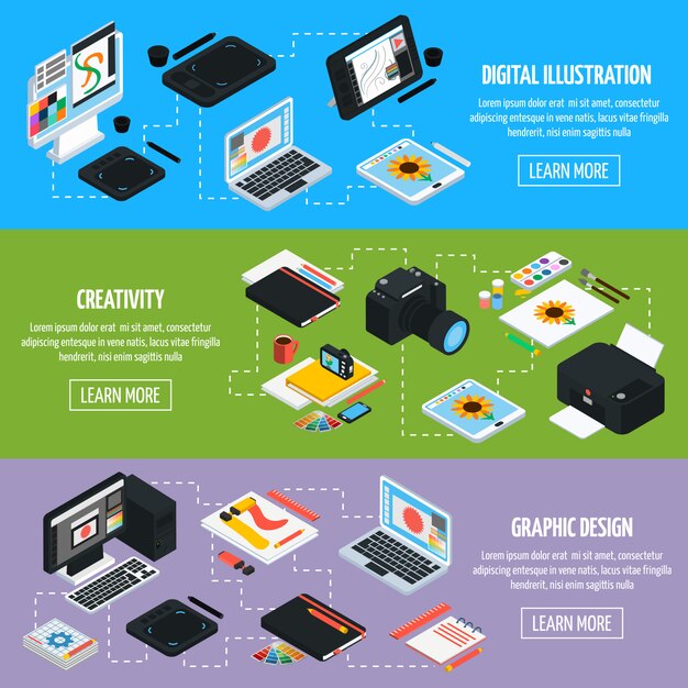Diseño Grafico Isometic Banners Horizontales