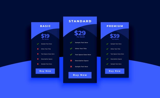 diseño de gráficos de precios o planes de suscripción para negocios en la web