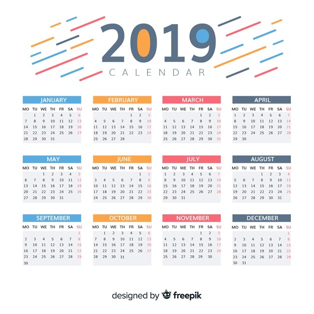 Diseño hermoso de calendario de 2019