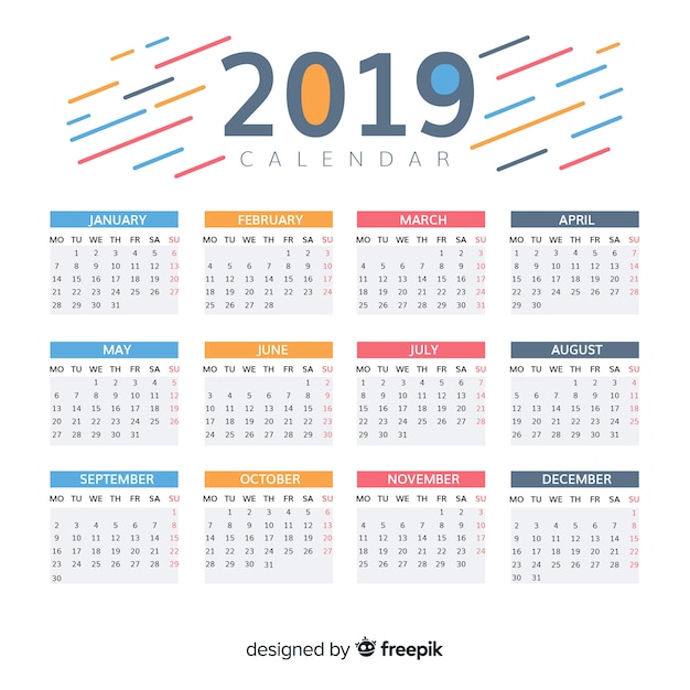 Diseño hermoso de calendario de 2019