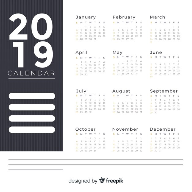 Diseño hermoso de calendario de 2019