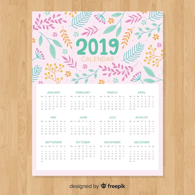 Diseño hermoso de calendario de 2019