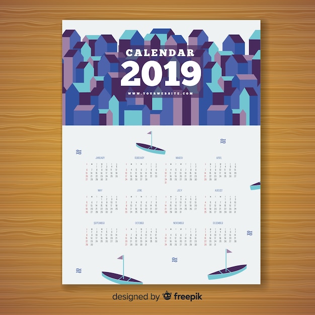 Diseño hermoso de calendario de 2019